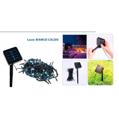 LUCI NATALIZIE PANNELLO SOLARE 100 LED 13 METRI 8 ANIMAZIONI LUCE BIANCA CALDA