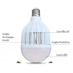 Lampadina E27 ZANZARAKILLER 10W 4 in1 - 2° Generazione 12 LED - illumina ed elimina Insetti