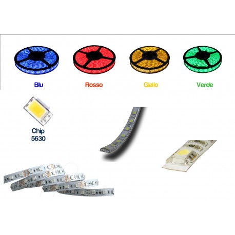 STRISCIA LED 5630-60LED/MT BIANCO C. 5mt 12V IP44  NON RESINATO BIANCA